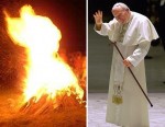 Pope John Paul II appears in a bonfire in Poland in 2001 (2 years after his death).
